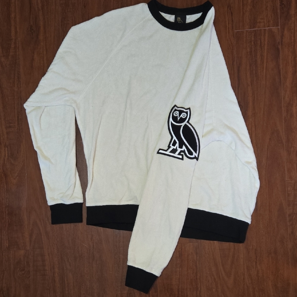 OVO White and Black Terry Crewneck Sweater